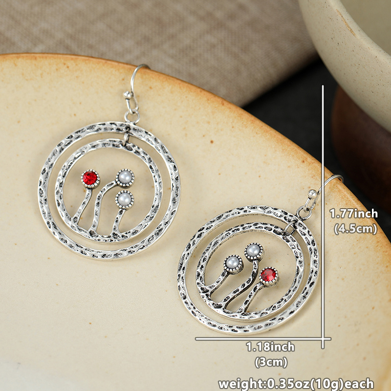 Women's Vintage Silvery Hollow Double-Layer Circular Earrings